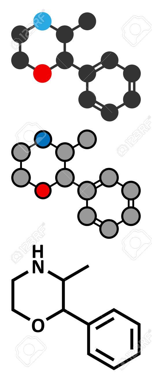 Phenmetrazine 興奮剤の薬物の分子 アンフェタミン クラス 覚醒剤と食欲抑制剤として使用されます 様式化された 2d レンダリング 従来の骨格式 のイラスト素材 ベクタ Image