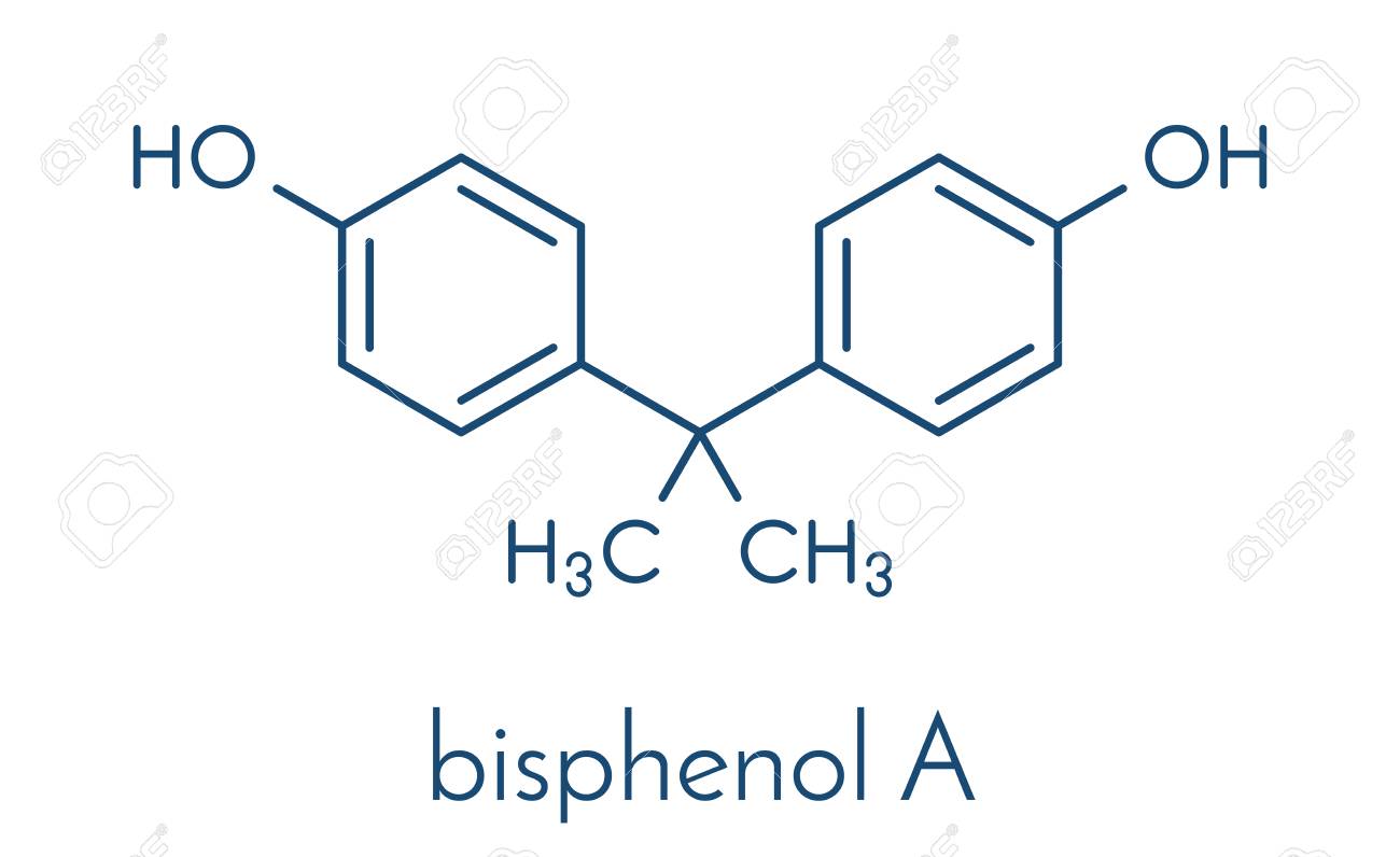 Bisphenol A (BPA) 플라스틱 오염 물질 분자. 폴리 카보네이트 플라스틱에 종종 존재하는 화학 물질은 에스트로겐 분열 효과를  가지고 있습니다. 골격 공식. 로열티 무료 사진, 그림, 이미지 그리고 스톡포토그래피. Image 85870550