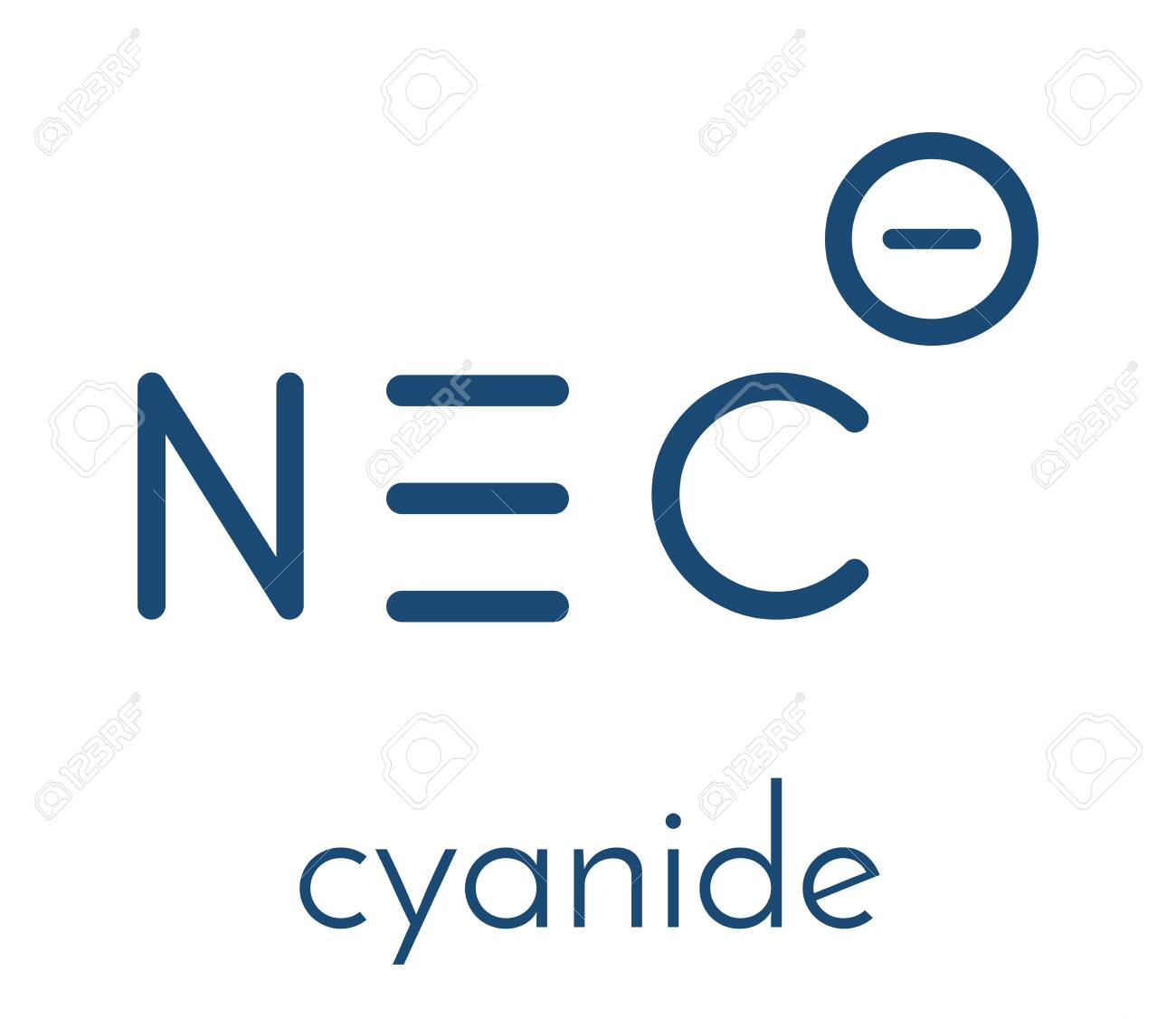 Cyanide anion, chemical structure. Cyanides are toxic, due to inhibition of the enzyme cytochrome c oxidase. Skeletal formula. - 149475021 Cyanide anion, chemical structure. Cyanides are toxic, due to inhibition of the enzyme cytochrome c oxidase. Skeletal formula. - 149475021