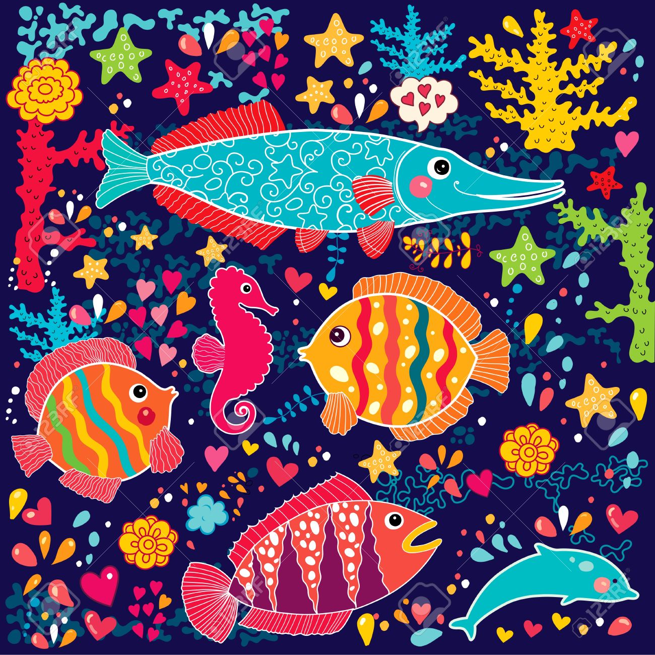 Wallpaper With Fish And Marine Life Royalty Free Cliparts Vectors And Stock Illustration Image 14554729