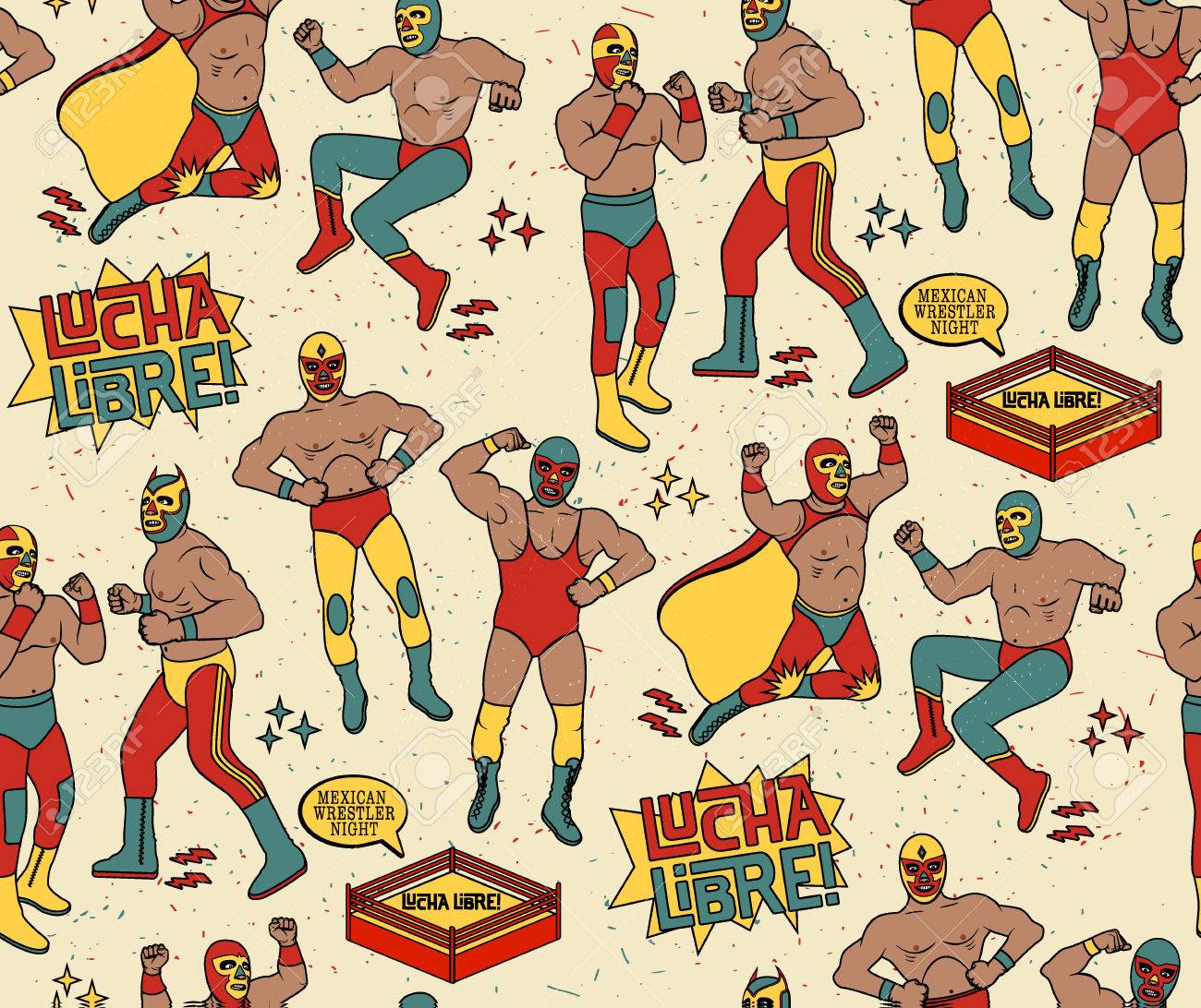 ルチャリブレのシームレスなパターン メキシコのレスラーの夜 のイラスト素材 ベクタ Image