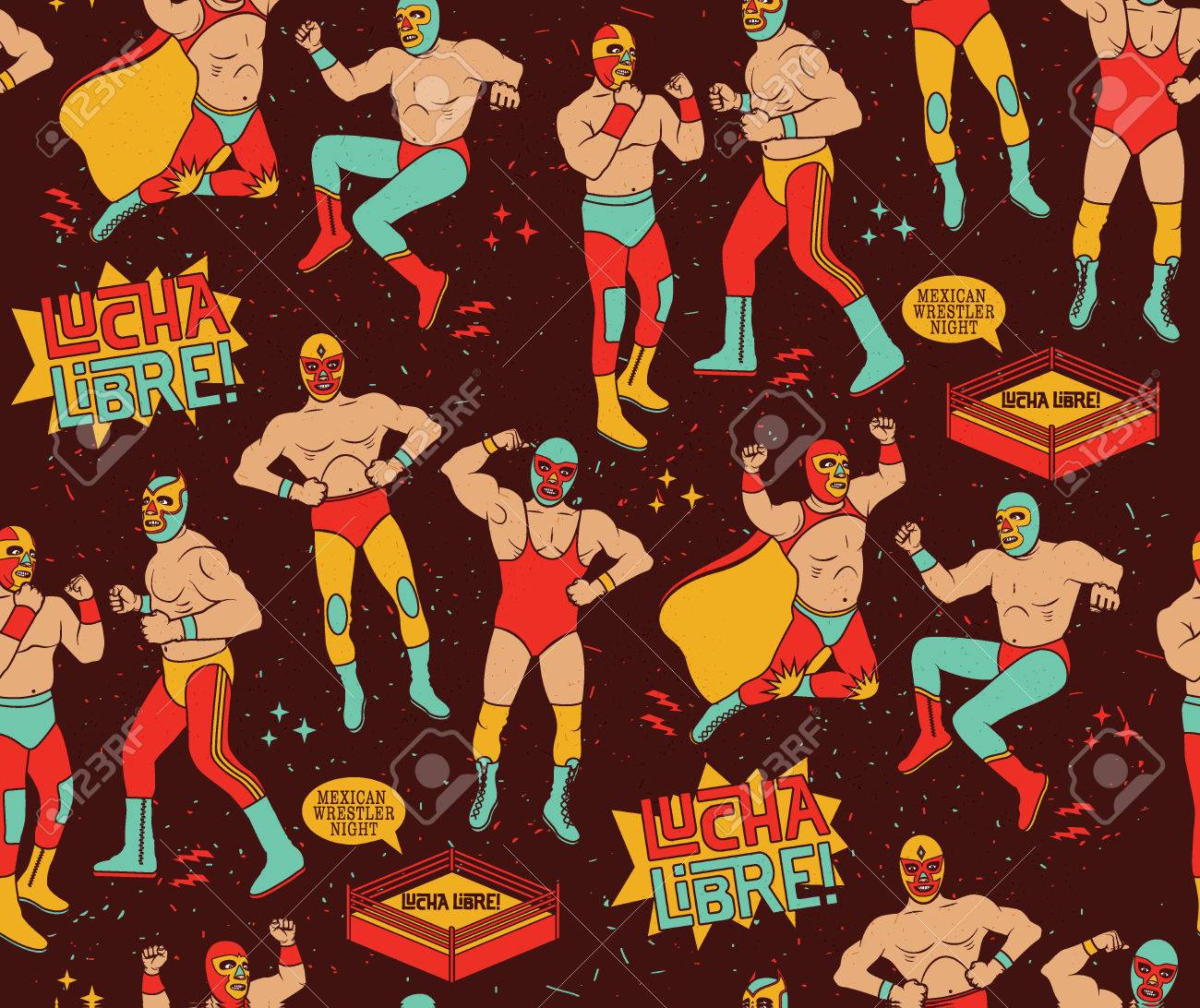 ルチャリブレのシームレスなパターン メキシコのレスラーの夜 のイラスト素材 ベクタ Image