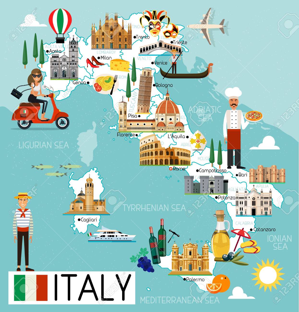 italy travel map royalty