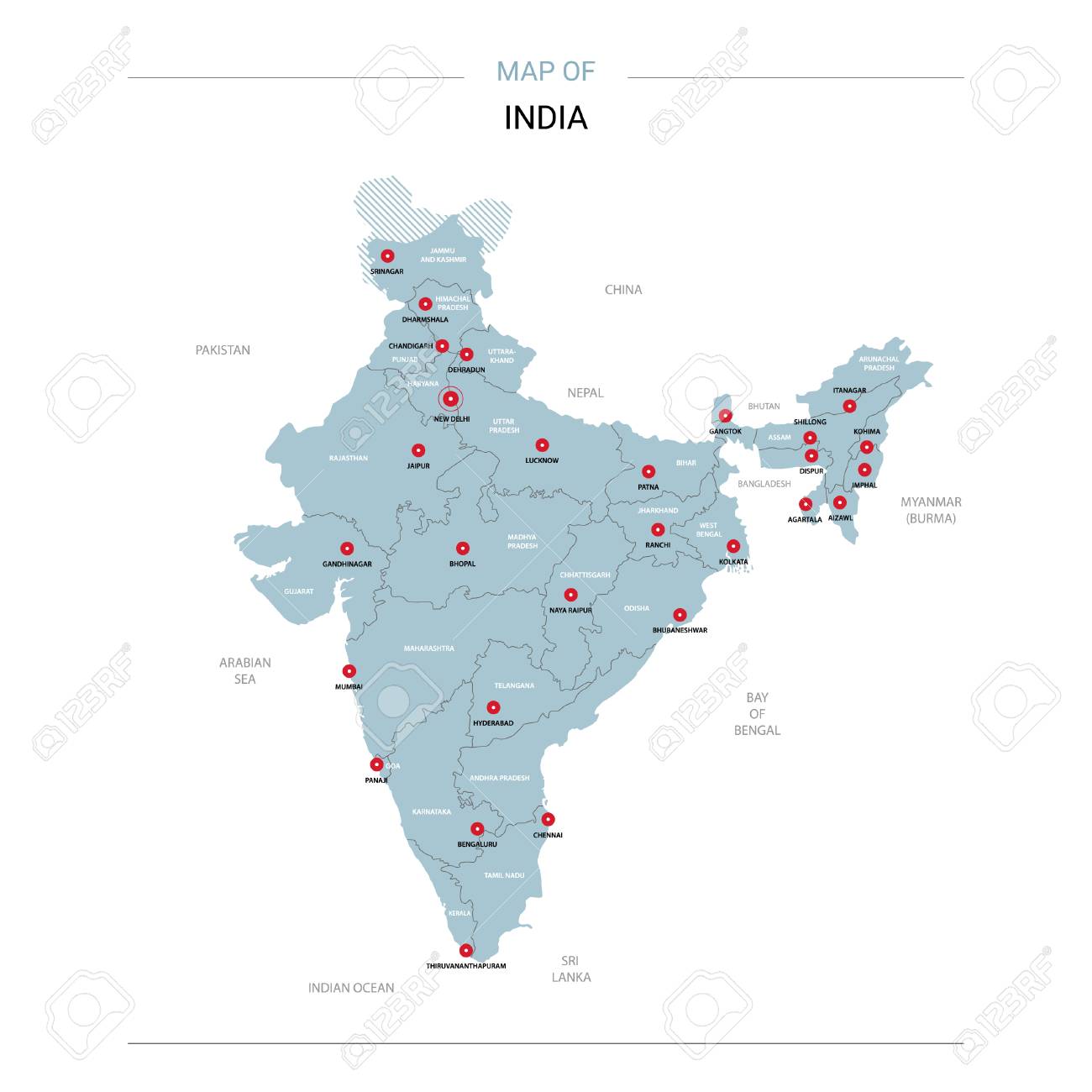 india vector map editable template with regions cities red map editable
