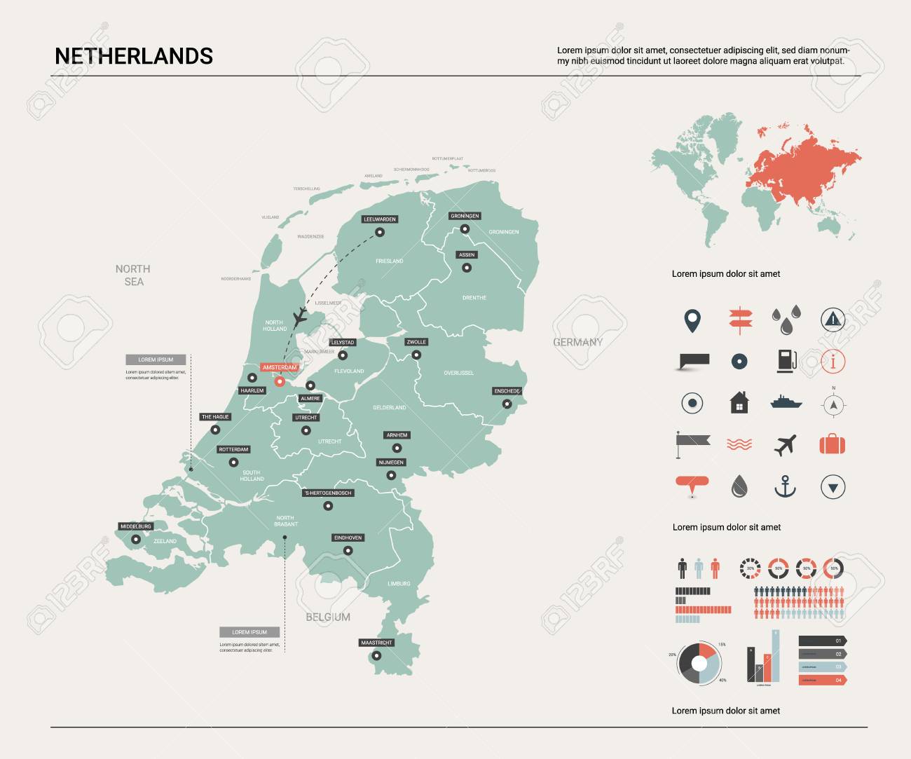 Vector Map Of Netherlands Country Map With Division Cities Royalty Free Cliparts Vectors And Stock Illustration Image