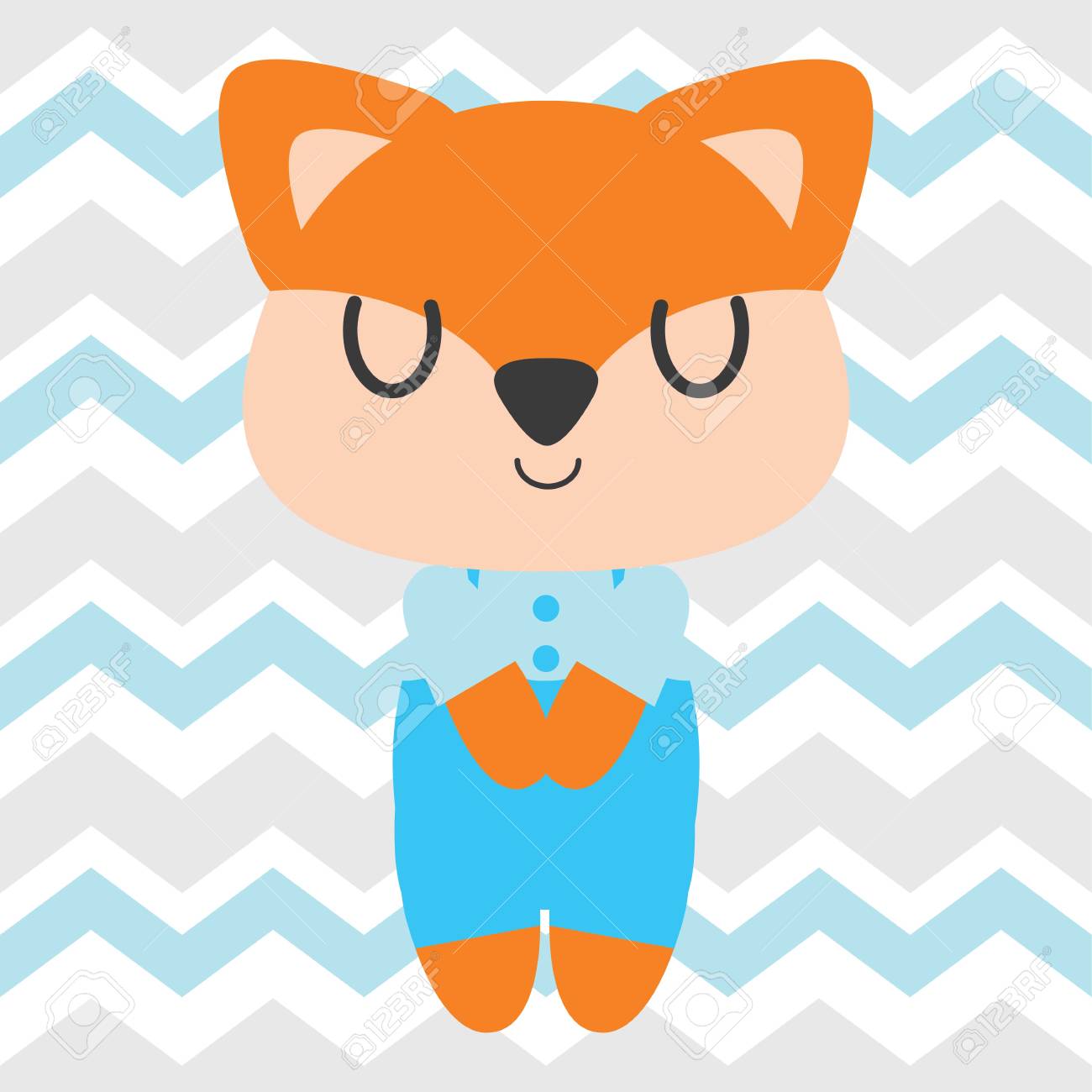 cute fox sleeps on chevron background vector cartoon illustration cute chevron background