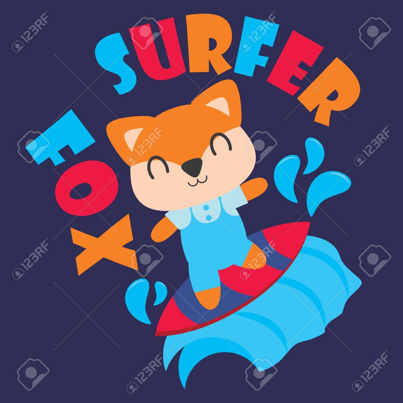 かわいいキツネ サーフィン ベクトル漫画イラスト子供 T シャツのデザイン 子供の保育園の壁およびグラフィック壁紙 のイラスト素材 ベクタ Image かわいいキツネ サーフィン ベクトル漫画イラスト子供 T シャツのデザイン 子供の保育園の壁およびグラフィック壁紙 のイラスト素材 ベクタ Image