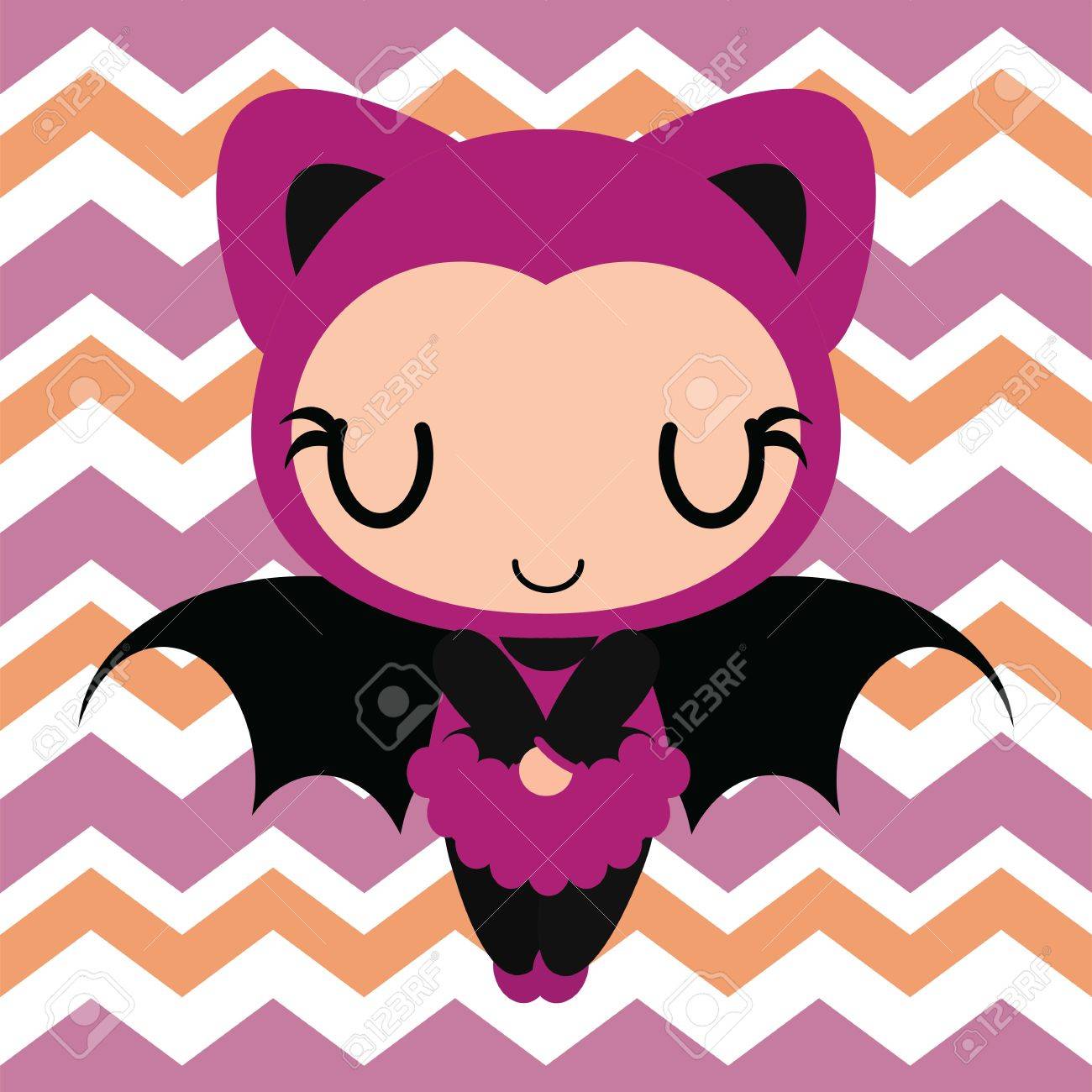 Cute Bat Girl Sleeps On Chevron Background Vector Cartoon Il Ration For Halloween Card Design Wallpaper Cute Bat Girl Sleeps On Chevron Background Vector Cartoon Il Ration For Halloween Card Design Wallpaper