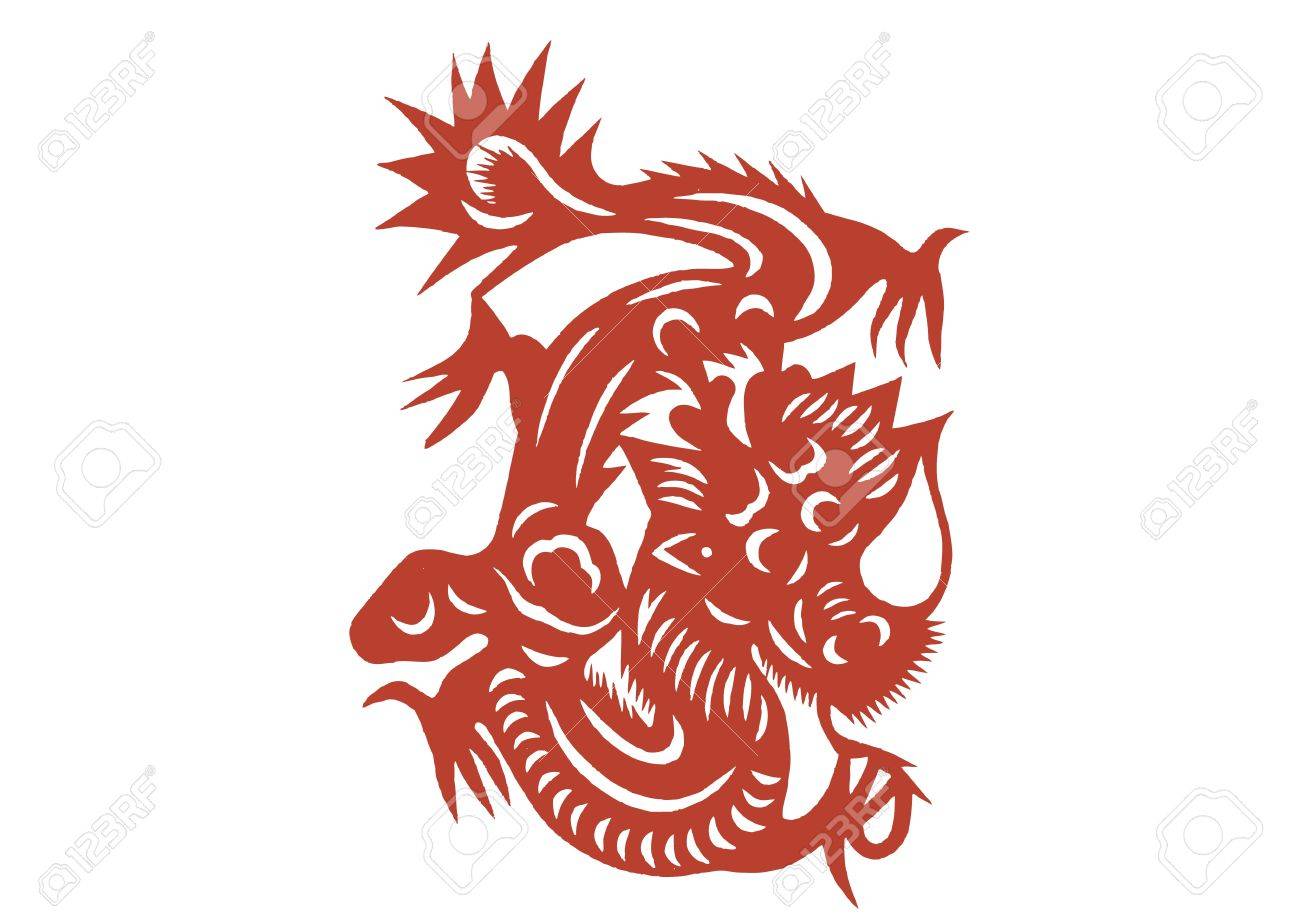 リアルな中国の龍紙様々 な切断 すべての図形記号または入れ墨として使用できます のイラスト素材 ベクタ Image