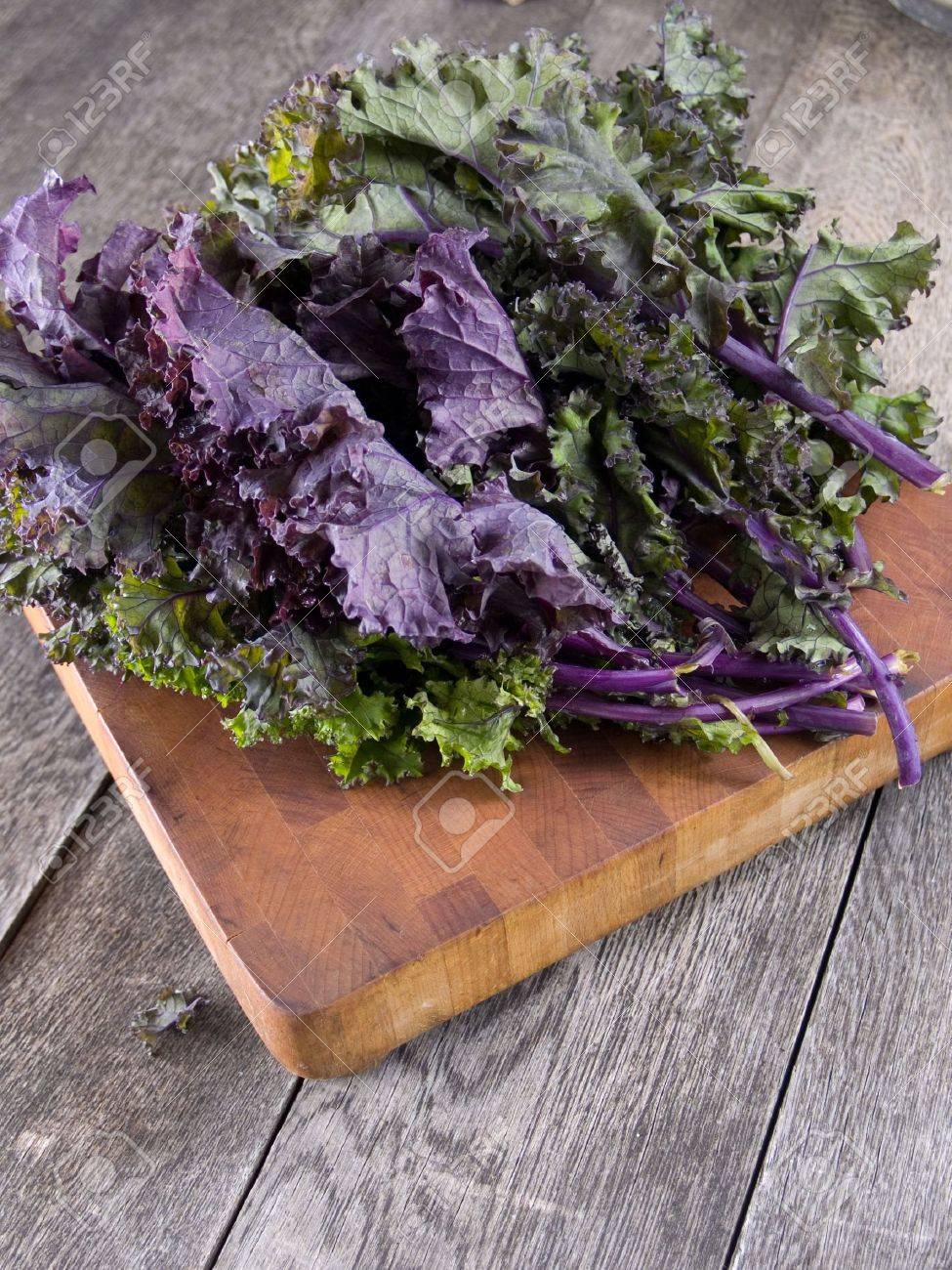 Red kale on a wooden cutting board - 5927517 Red kale on a wooden cutting board - 5927517