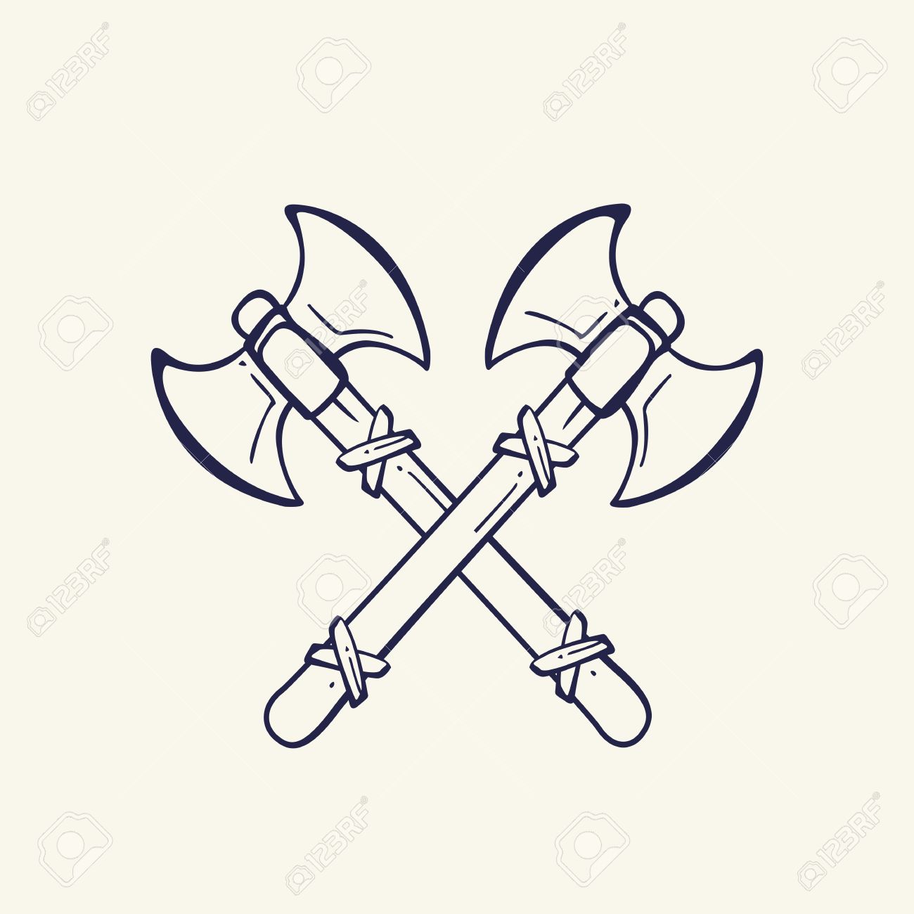 バイキングは 戦いの軸を交差しました ヴァイキングのエンブレム 中世の武器 ゲームのアイコン 漫画の武器のイラスト素材 ベクタ Image
