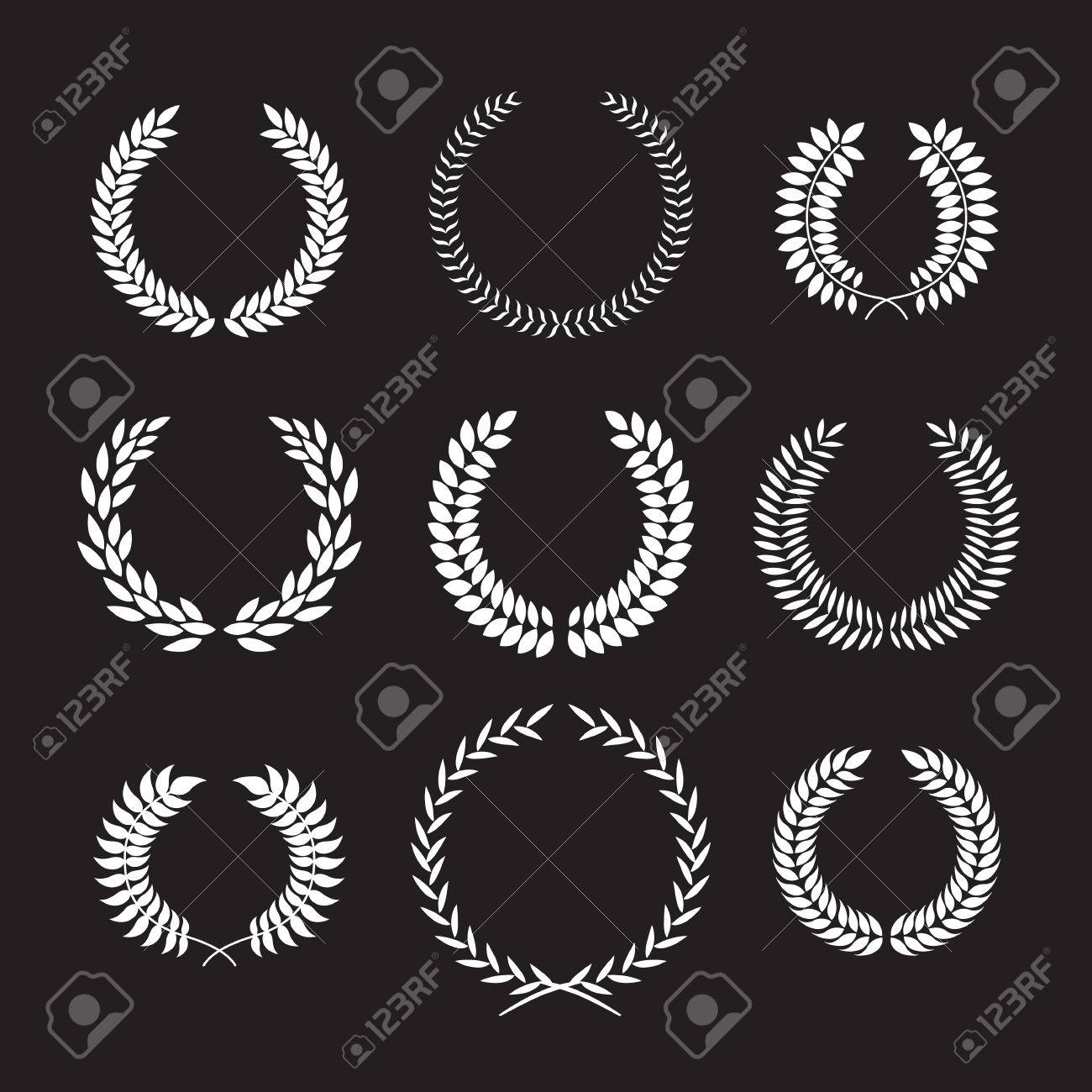 月桂樹の花輪のセットです 小麦や月桂樹の紋章ラウンド要素 区別のマークを受賞します のイラスト素材 ベクタ Image