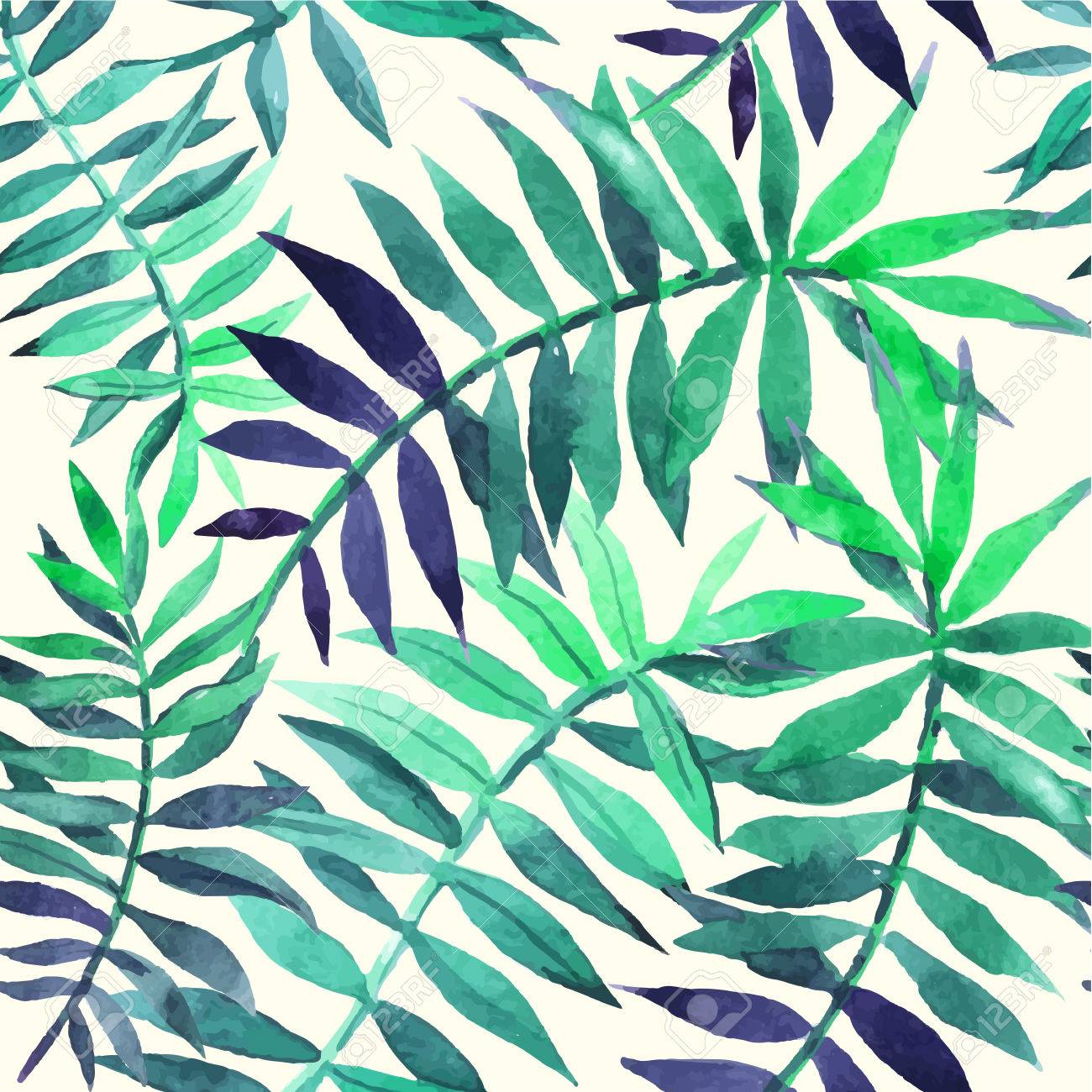 Seamless Floral Background Watercolor Green Pattern With Palm
