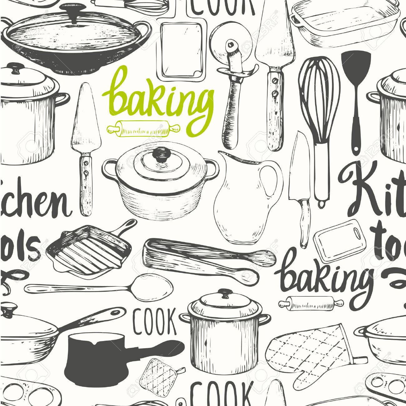 Vector Illustration with funny cooking symbols on white background. Decorative elements for your packing design. Multicolor decor. - 53455722 Vector Illustration with funny cooking symbols on white background. Decorative elements for your packing design. Multicolor decor. - 53455722