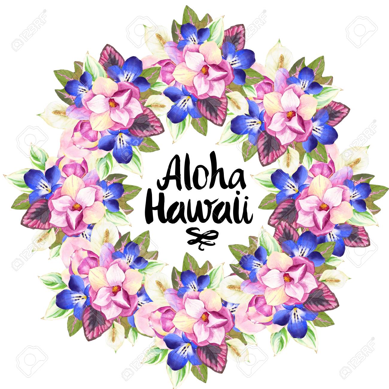 hawaiian wreath with realistic watercolor flowers aloha hawaii