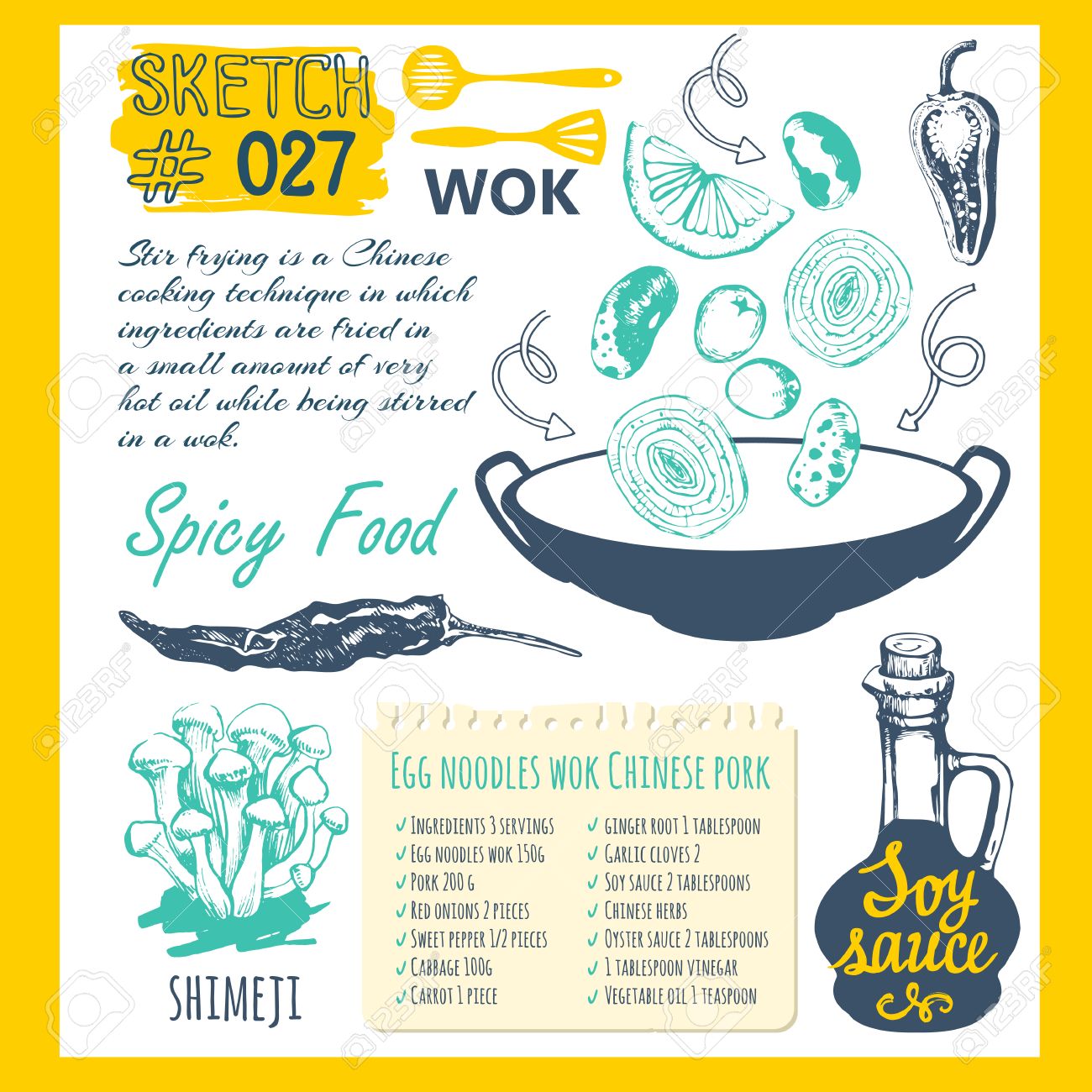 鍋鍋 中華料理 唐辛子とレシピのセットをスケッチします 面白いアジアのファーストフードのシンボルをラベルします 鍋製品とベクトル食品イラスト のイラスト素材 ベクタ Image