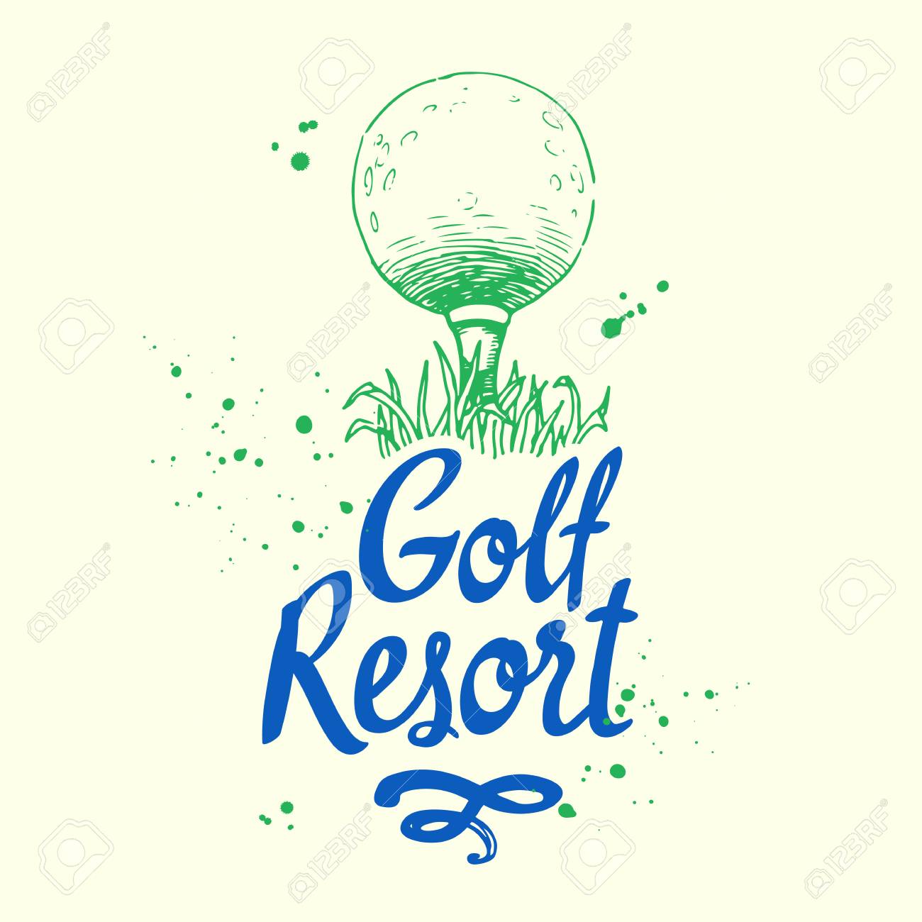 ゴルフ 手描きのスポーツ用品のベクトルを設定します 白い背景の上のスケッチ風イラスト あなたのデザイン書道素材のブラシ 手書きのインクの文字 のイラスト素材 ベクタ Image