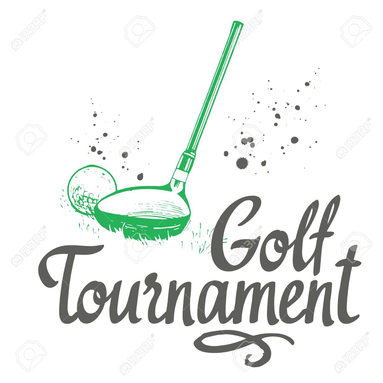 ゴルフ 手描きのスポーツ用品のベクトルを設定します 白い背景の上のスケッチ風イラスト あなたのデザイン書道素材のブラシ 手書きのインクの文字 トーナメント のイラスト素材 ベクタ Image
