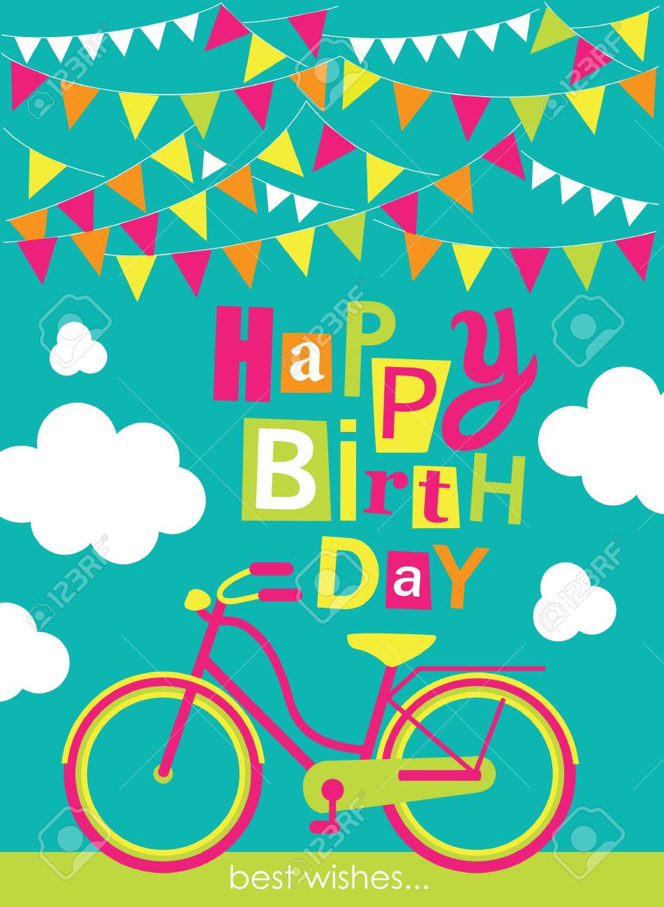 自転車でかわいいグリーティング カードです ベクトル図のイラスト素材 ベクタ Image