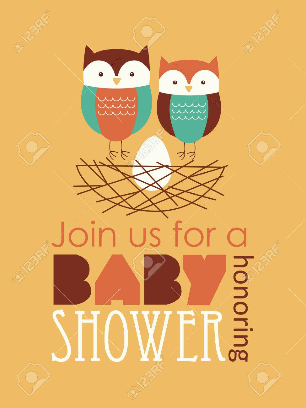 かわいいフクロウ家族と一緒にシャワー赤ちゃん ベクトル イラスト のイラスト素材 ベクタ Image