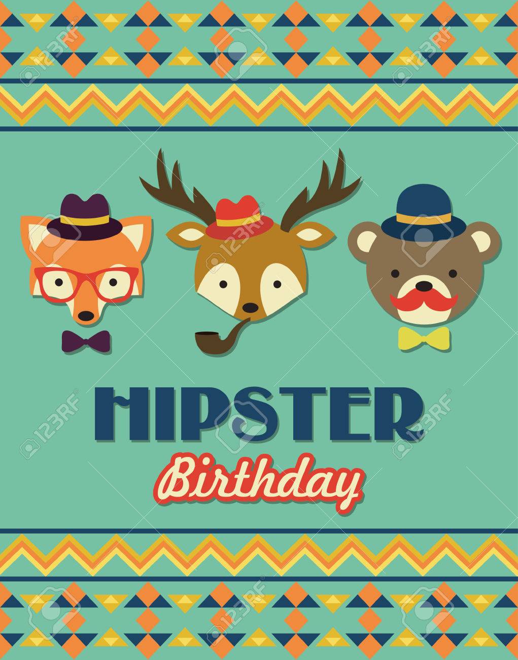 hipster birthday card vector illustration royalty free cliparts