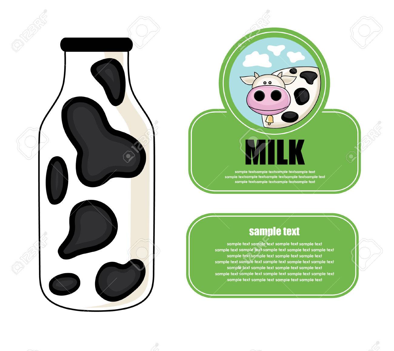 ラベルにかわいい牛の牛乳瓶 ベクトルのイラスト素材 ベクタ Image