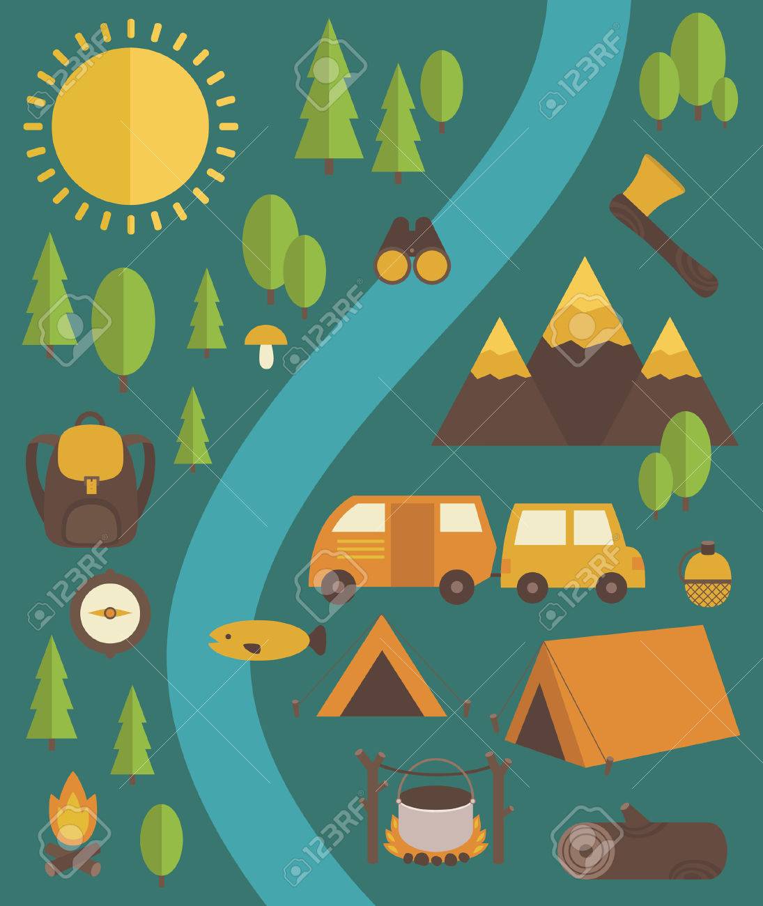 夏キャンプ カード デザイン ベクトル イラスト のイラスト素材 ベクタ Image