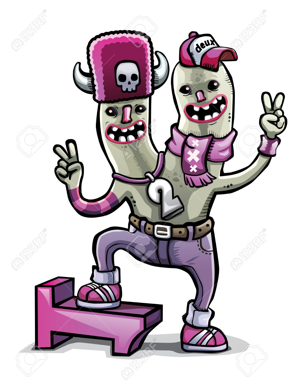 Gluckliches Monster Cartoon Zwei Kopfen Vektor Isoliert Lizenzfrei Nutzbare Vektorgrafiken Clip Arts Illustrationen Image 31689756