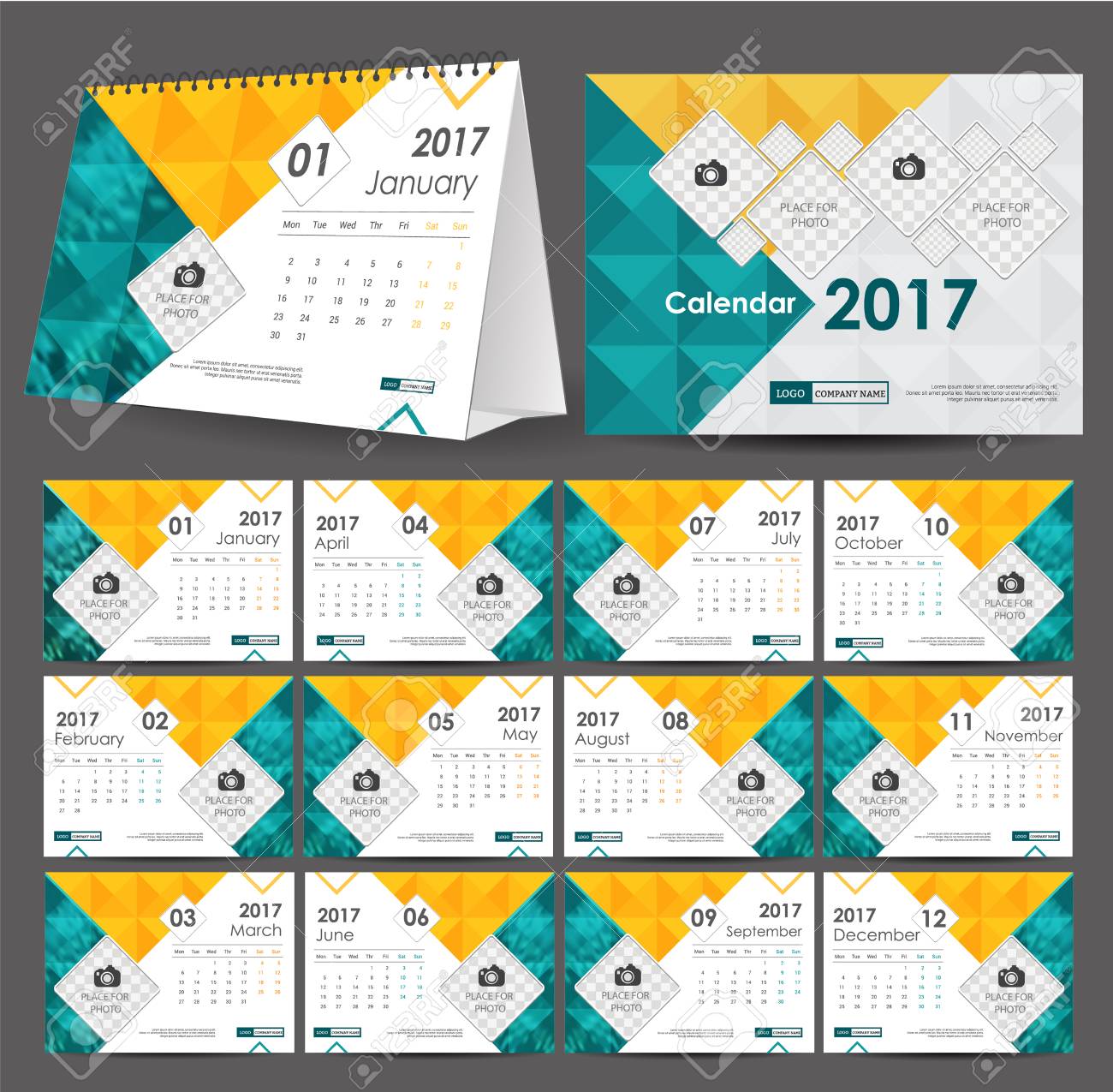 desktop calendar 2017 year week starts monday vector design desktop calendar template