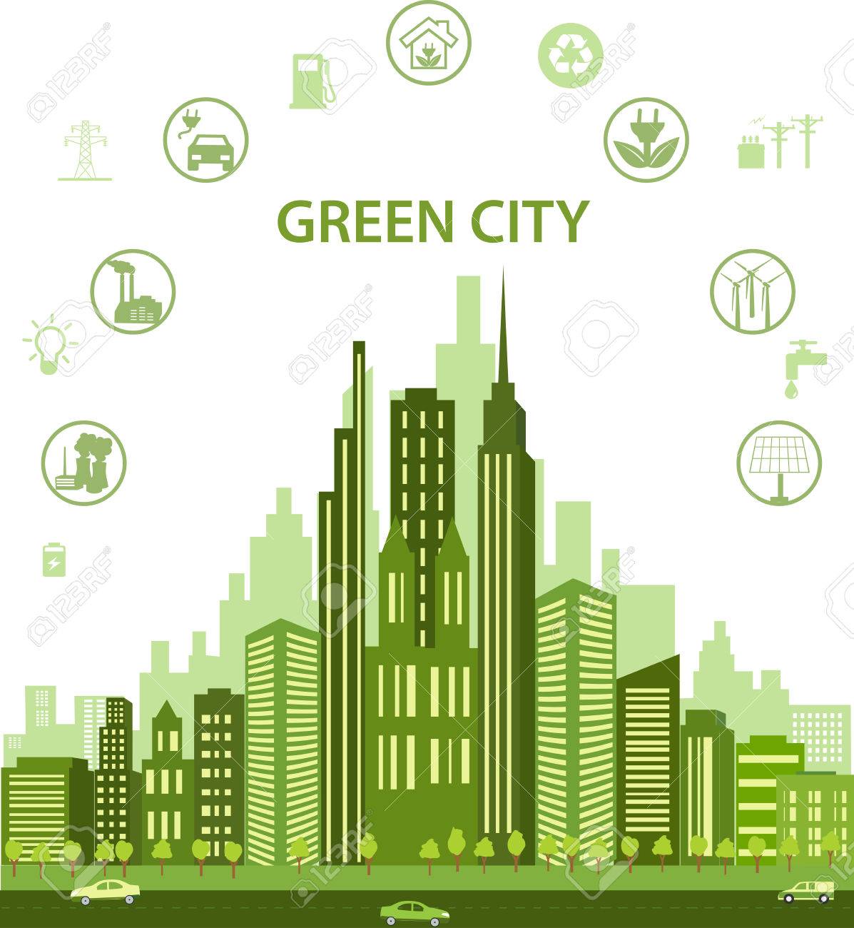Green City Concept With Different Icons And Eco Symbols Modern Royalty Free Cliparts Vectors And Stock Illustration Image 53823500