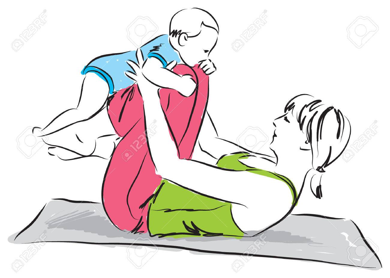 Yoga Postnatal Maman Et Bebe Illustration Clip Art Libres De Droits Vecteurs Et Illustration Image
