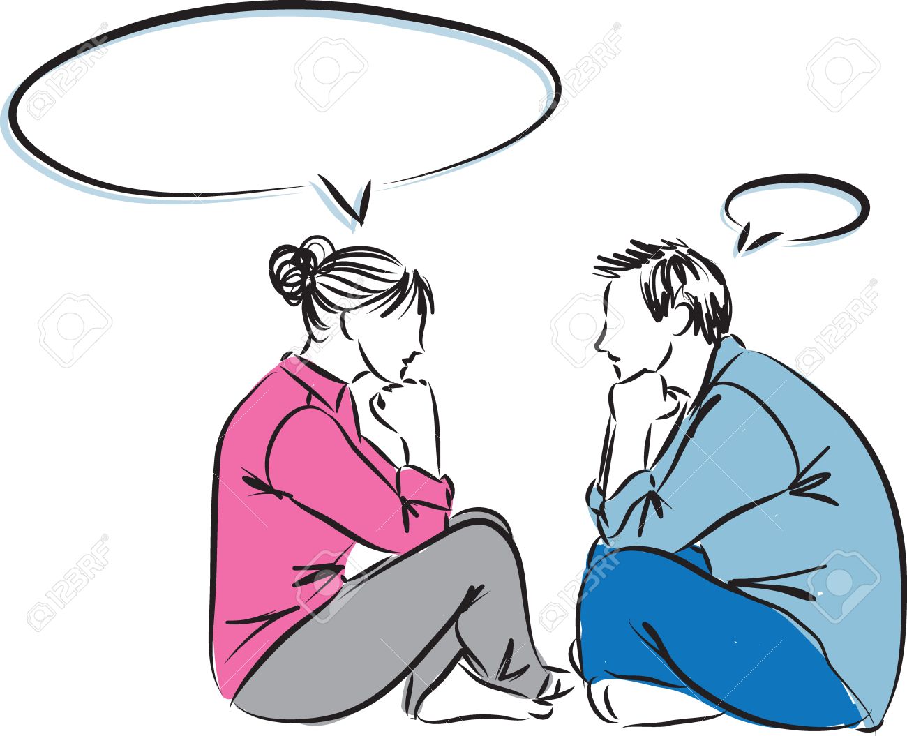 カップル男と女を探して 考えてバルーン顔イラストのイラスト素材 ベクタ Image