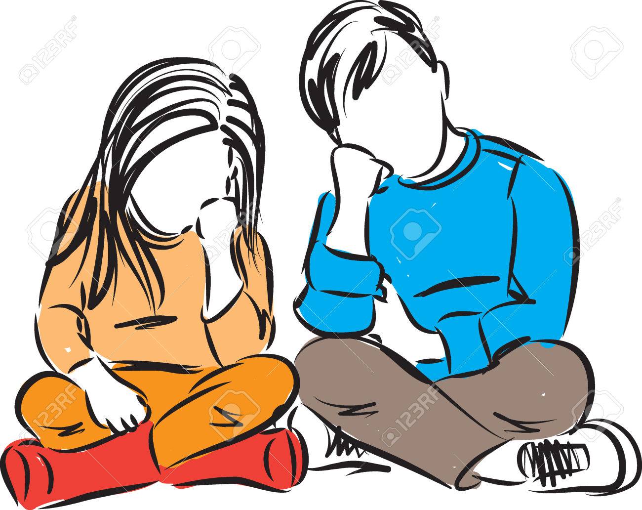子供女の子と男の子退屈の図のイラスト素材 ベクタ Image