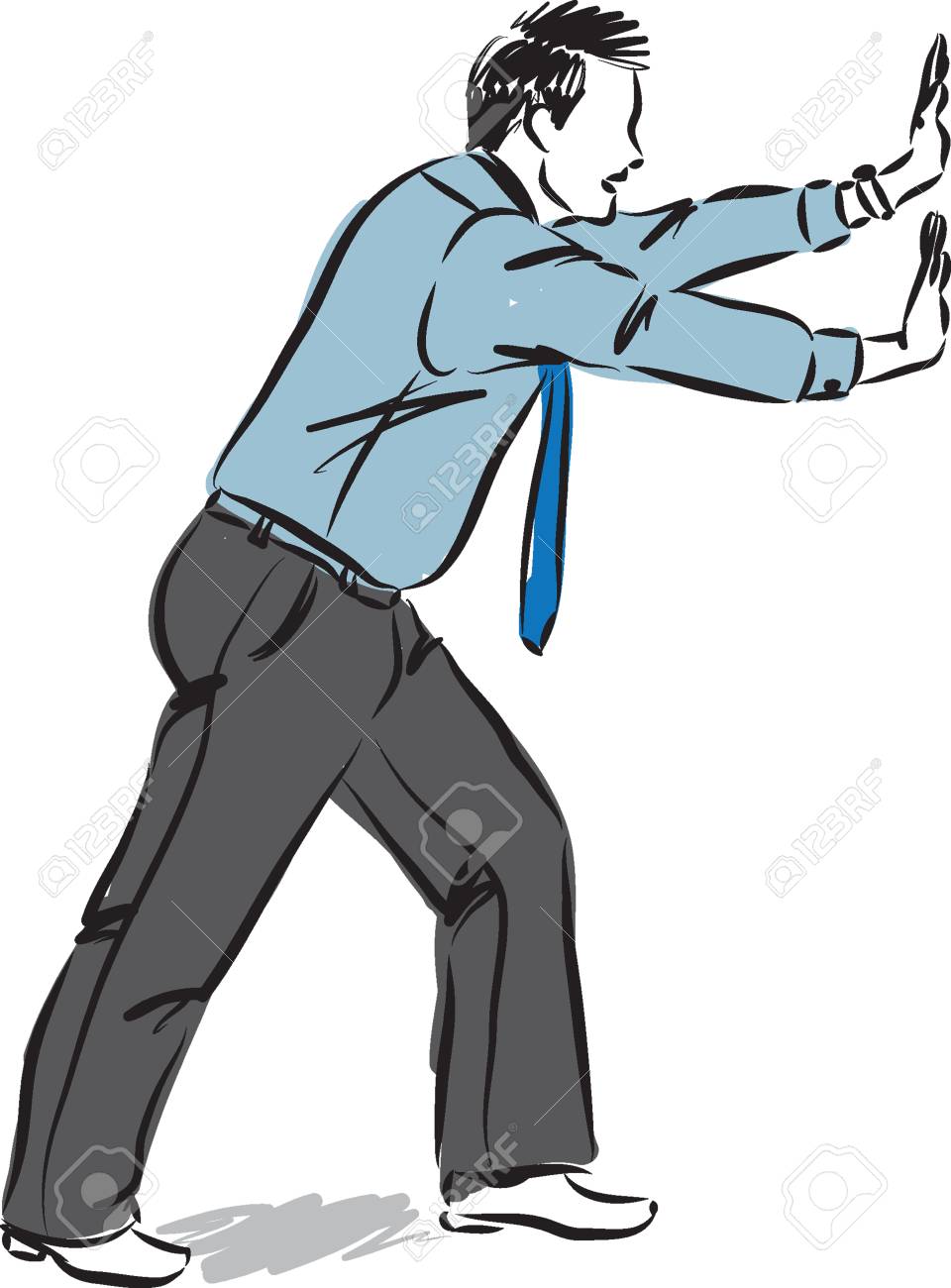 Businessman Pushing Gesture Vector Illustration Royalty Free SVG, Cliparts,  Vectors, and Stock Illustration. Image 82732643., image size:960x1300