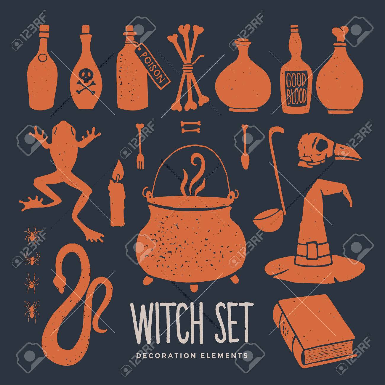 halloween witch objects witchcraft and magic set of decorative