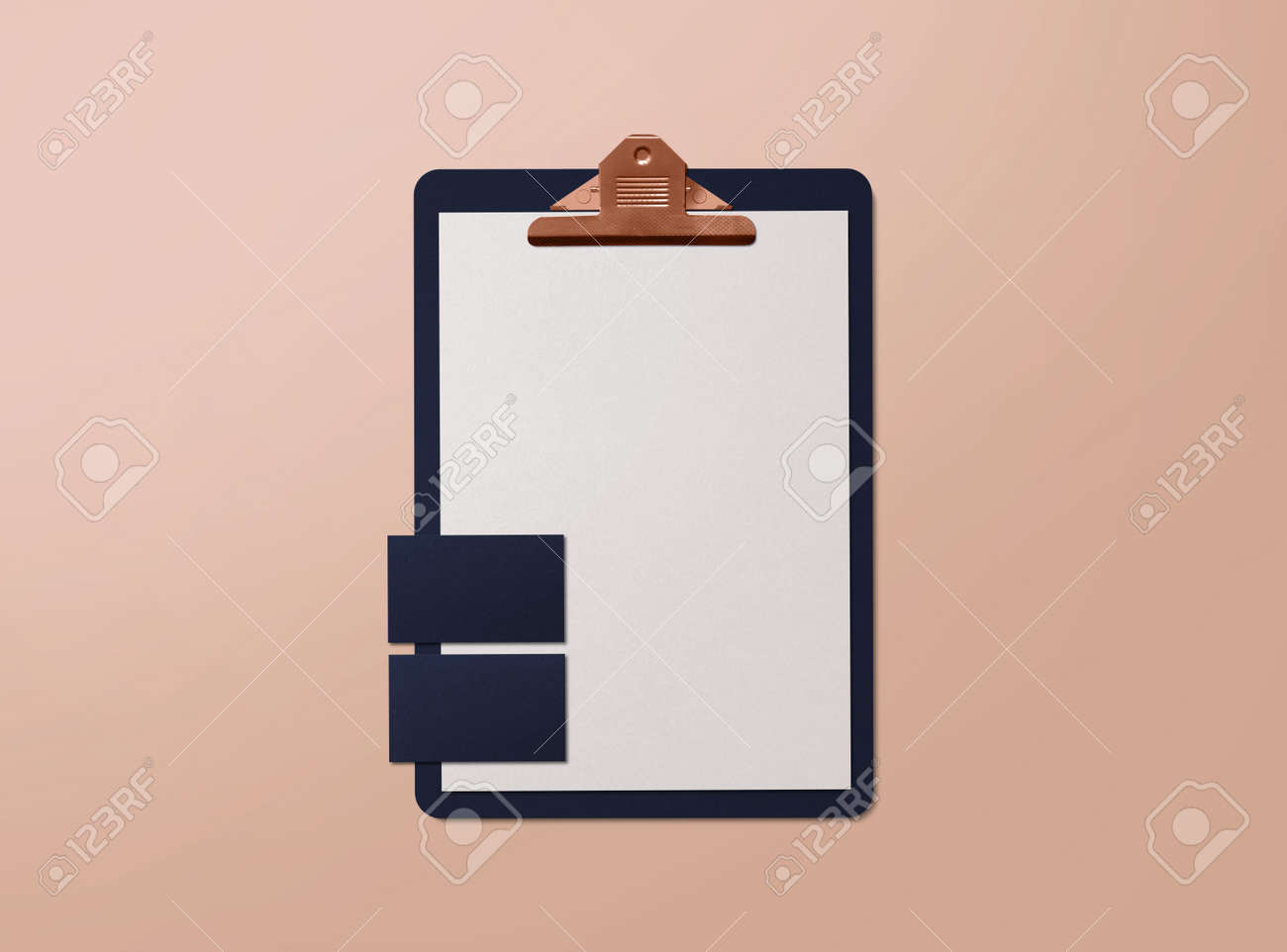 Realistic mockup. Clipboard with sheets of paper and business cards on background. Template for branding identity. Blank objects for placing your design. 3d illustration. - 152369669 Realistic mockup. Clipboard with sheets of paper and business cards on background. Template for branding identity. Blank objects for placing your design. 3d illustration. - 152369669