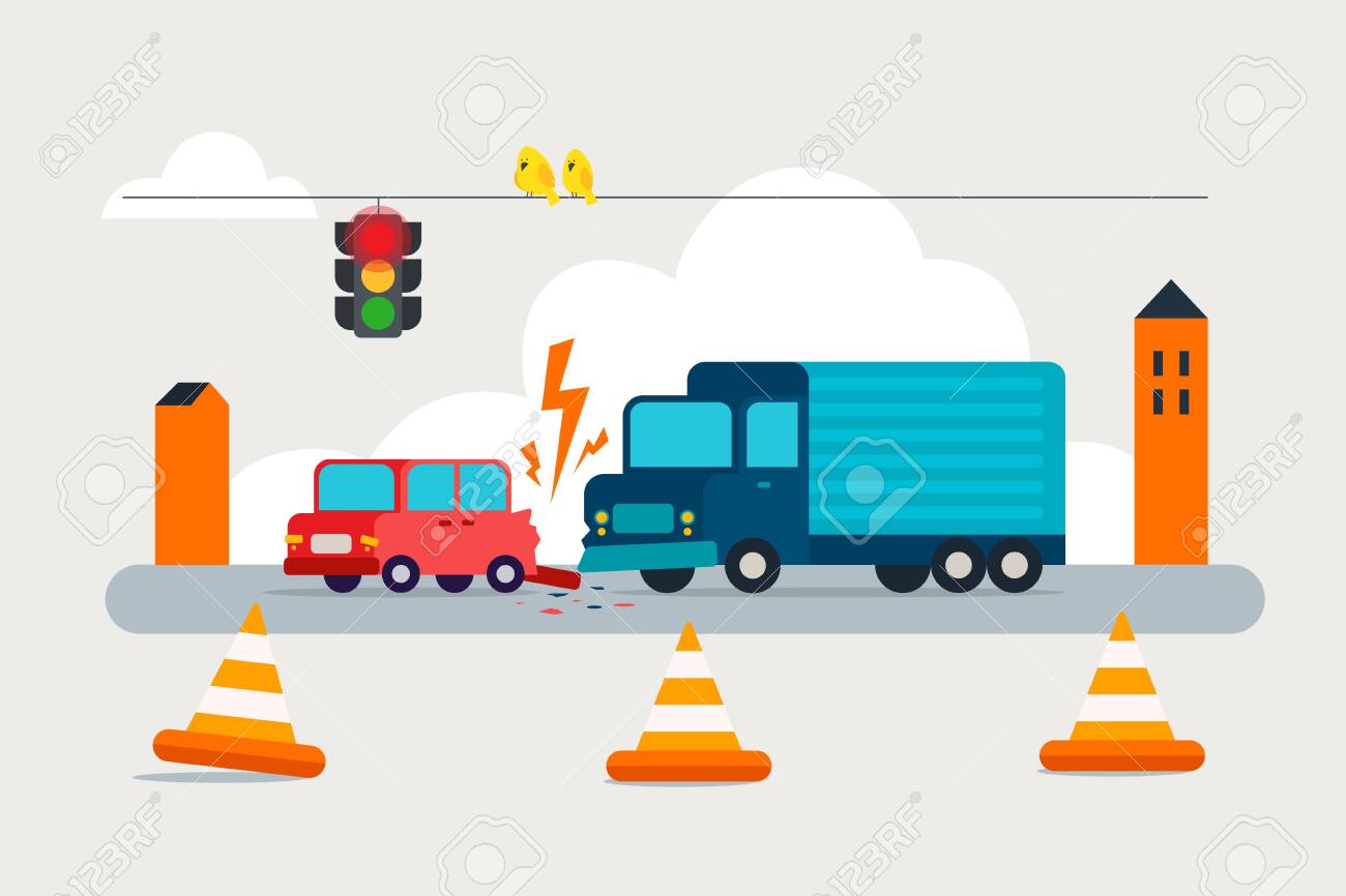 Accident on road. Collision truck and passenger car.Failure to respect traffic rules. Flat vector illustration. - 151370625 Accident on road. Collision truck and passenger car.Failure to respect traffic rules. Flat vector illustration. - 151370625