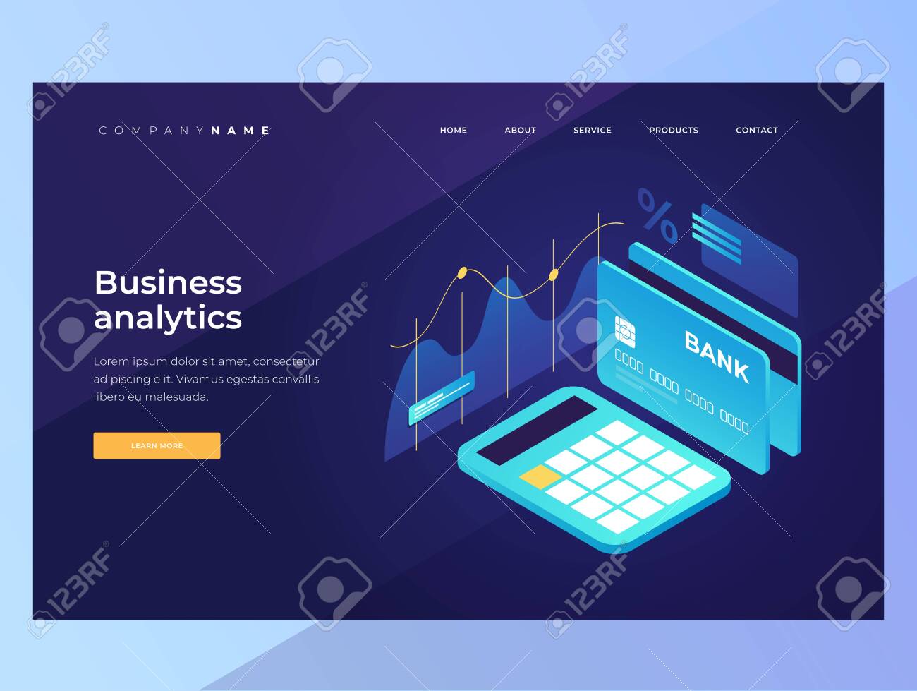 Online payments. Growth and income calculation, finance analysis. Isometric image of a calculator, bank card on a blue background. Landing Page. Vector illustration for web banners. - 151373549 Online payments. Growth and income calculation, finance analysis. Isometric image of a calculator, bank card on a blue background. Landing Page. Vector illustration for web banners. - 151373549
