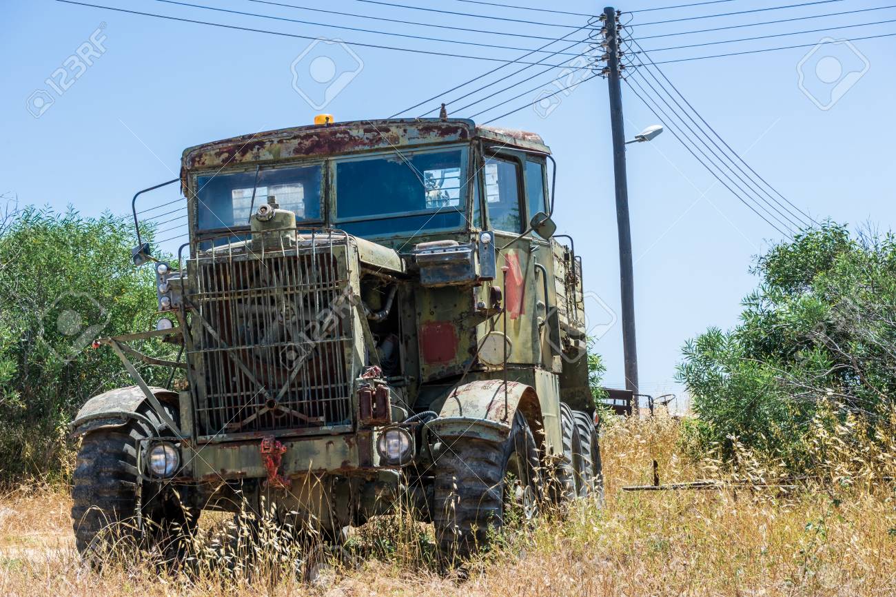 Old green truck on blue sky background - 113495038 Old green truck on blue sky background - 113495038