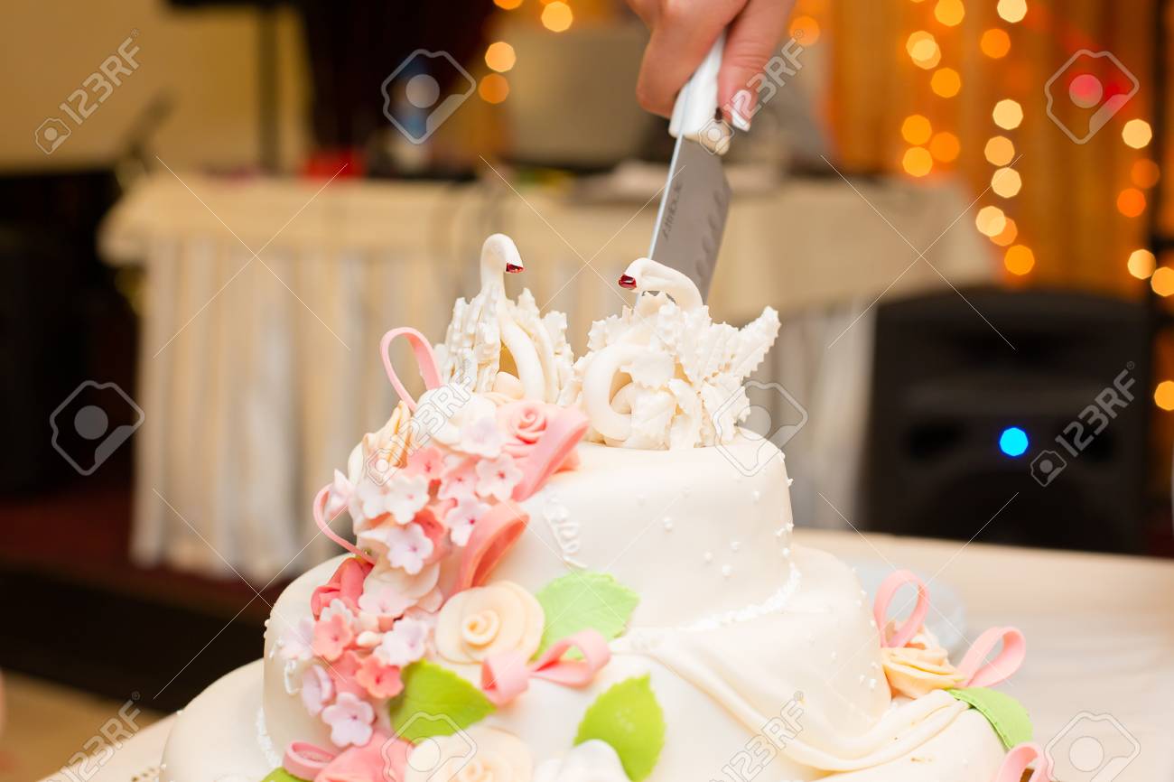 白いウエディング ケーキと白鳥と花火の姿とピンク Thetas の写真素材 画像素材 Image 5153