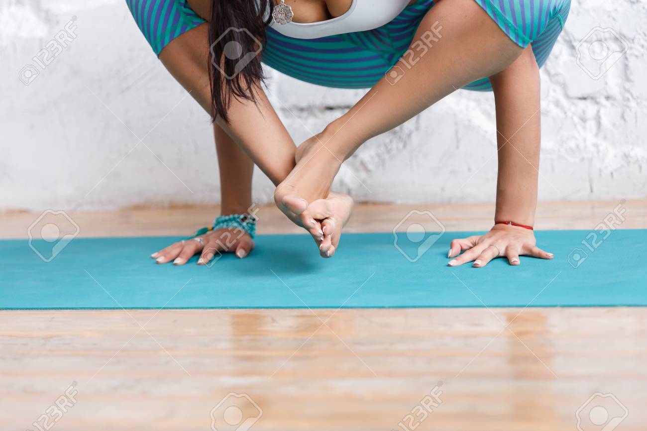 Beautiful Young Woman In Blue Sportswear Working Out Indoors