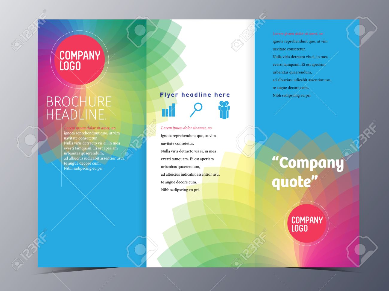 colorful flora shape brochure template tri fold vector illustration