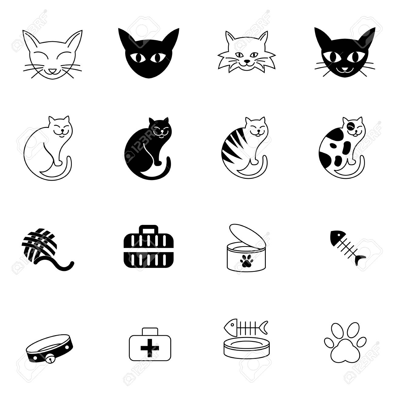 Illustration Of Cat Icon Set Vector Royalty Free SVG, Cliparts