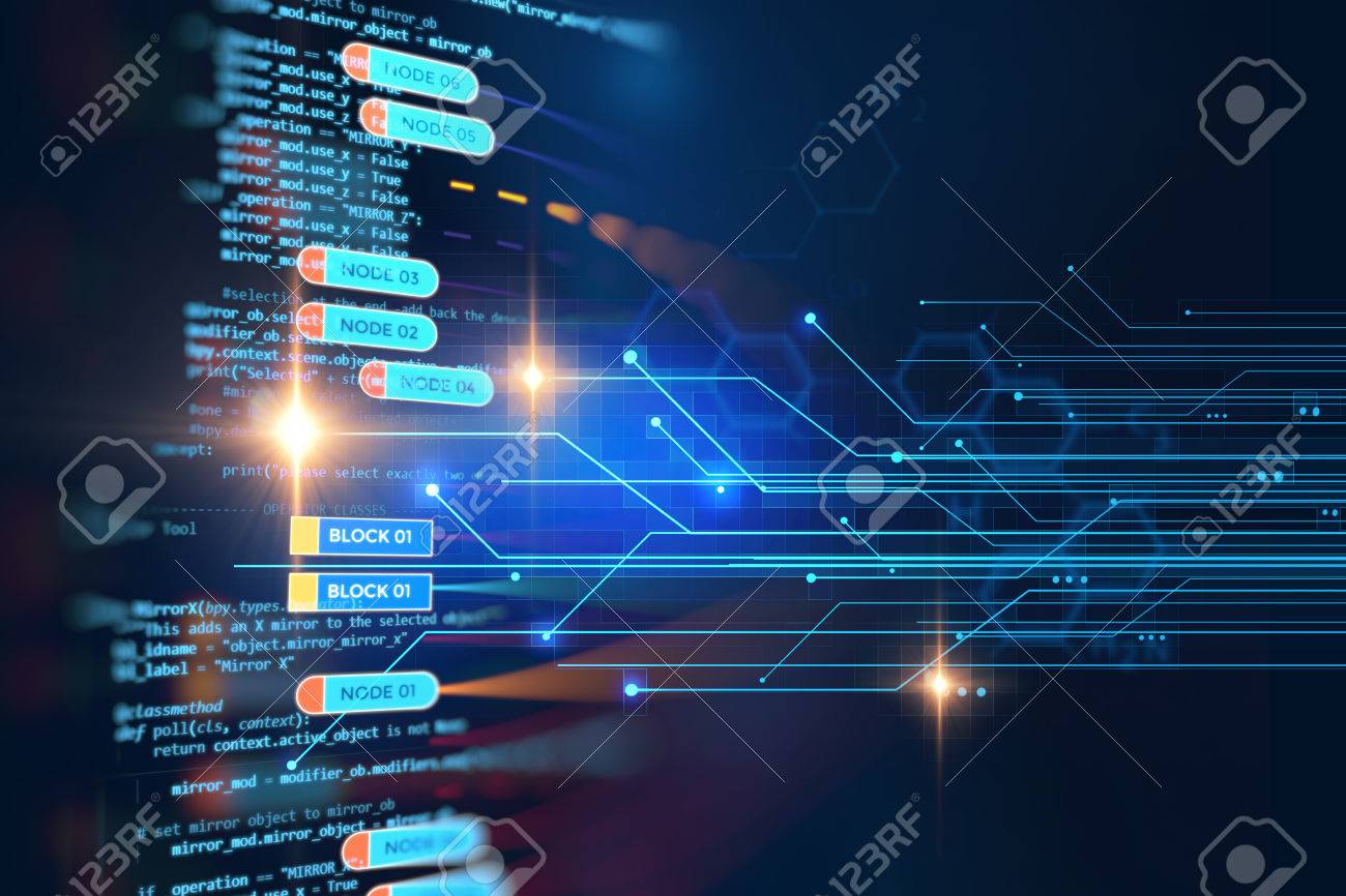 Reseau De La Chaine De Bloc Et Le Concept De Programmation Sur La Technologie De Fond Banque D Images Et Photos Libres De Droits Image