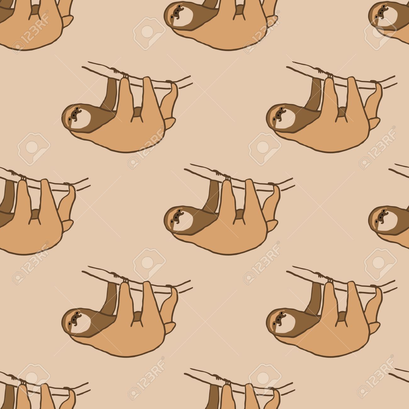 Seamless Pattern With Cute Hanging Sloth Illustration Of Relaxed And Happy Animal Pattren On Light Brown Background Royalty Free Cliparts Vectors And Stock Illustration Image