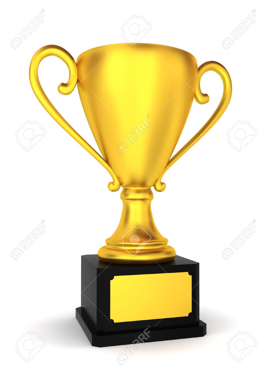 Copa De Trofeo Dorado. Ilustración 3d Sobre Fondo Blanco Fotos, Retratos, Imágenes Y Fotografía De Archivo De Derecho. Image 23229250.