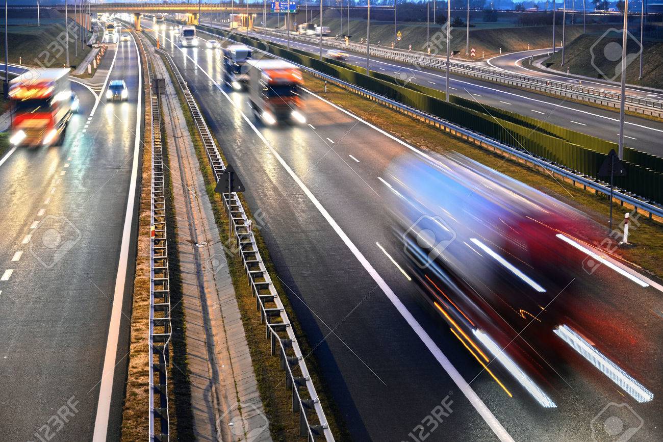 Four lane controlled-access highway in Poland. - 52328359 Four lane controlled-access highway in Poland. - 52328359