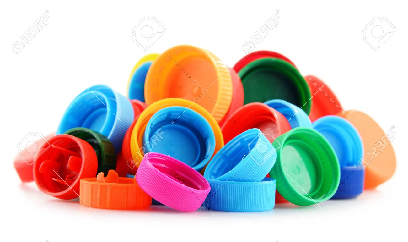 Composition with colorful plastic bottle caps. - 54343985 Composition with colorful plastic bottle caps. - 54343985