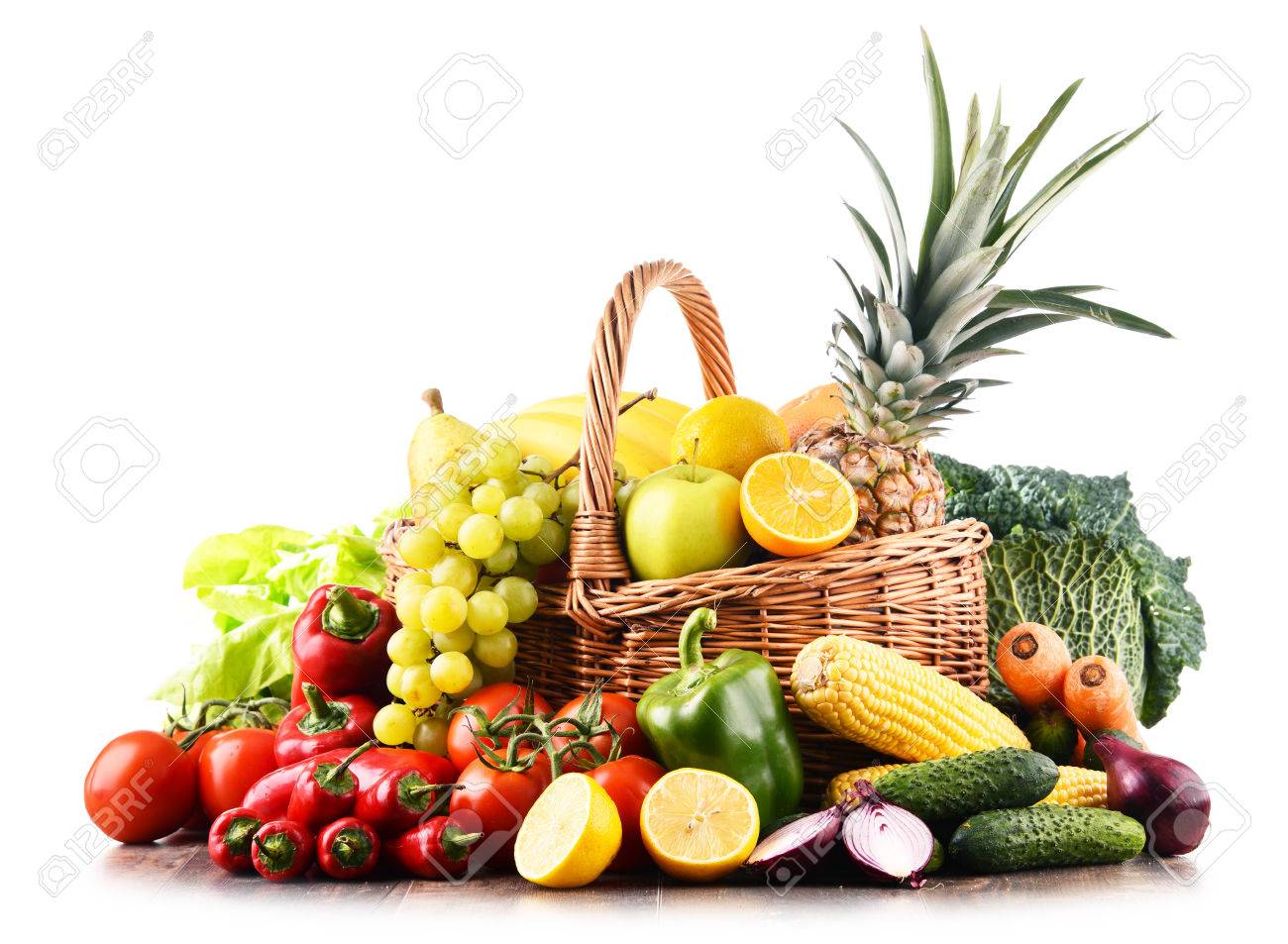 Composition with variety of raw organic vegetables and fruits. Balanced diet - 86178708 Composition with variety of raw organic vegetables and fruits. Balanced diet - 86178708