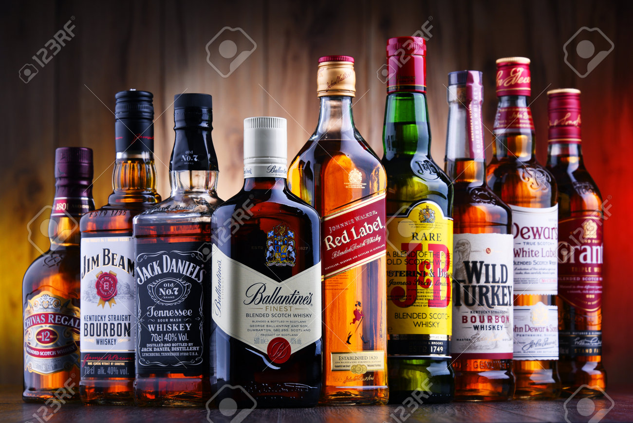 Poznan Poland Jul 5 2019 Bottles Of Several Global Whiskey Stock Photo Picture And Royalty Free Image Image 128623284